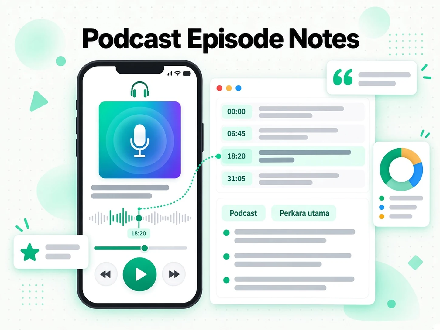 Nota Episod Podcast: mencatat nota berstruktur daripada episod podcast