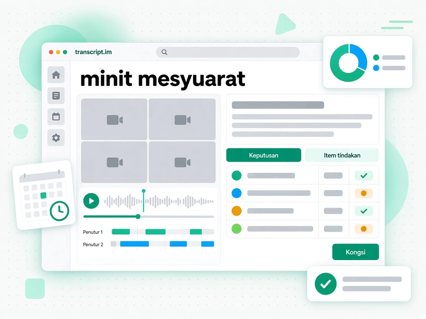 Penjana minit mesyuarat menukar rakaman mesyuarat kepada minit berstruktur dan item tindakan