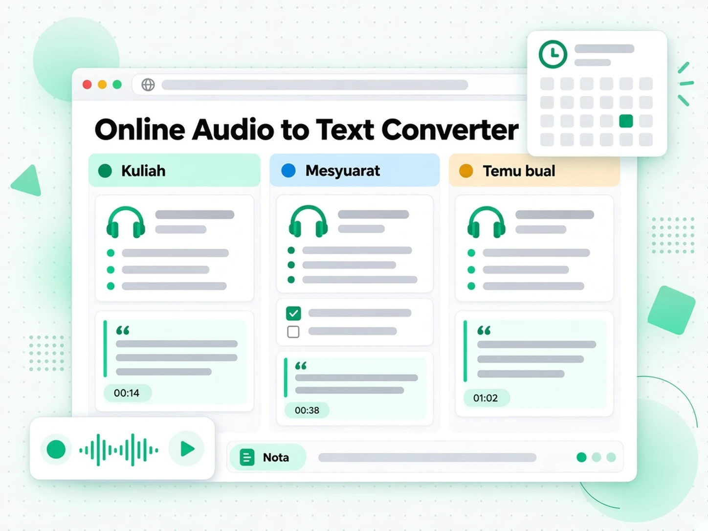 Penukar Audio ke Teks Dalam Talian: menukar transkrip audio kepada nota ulang kaji dan mesyuarat