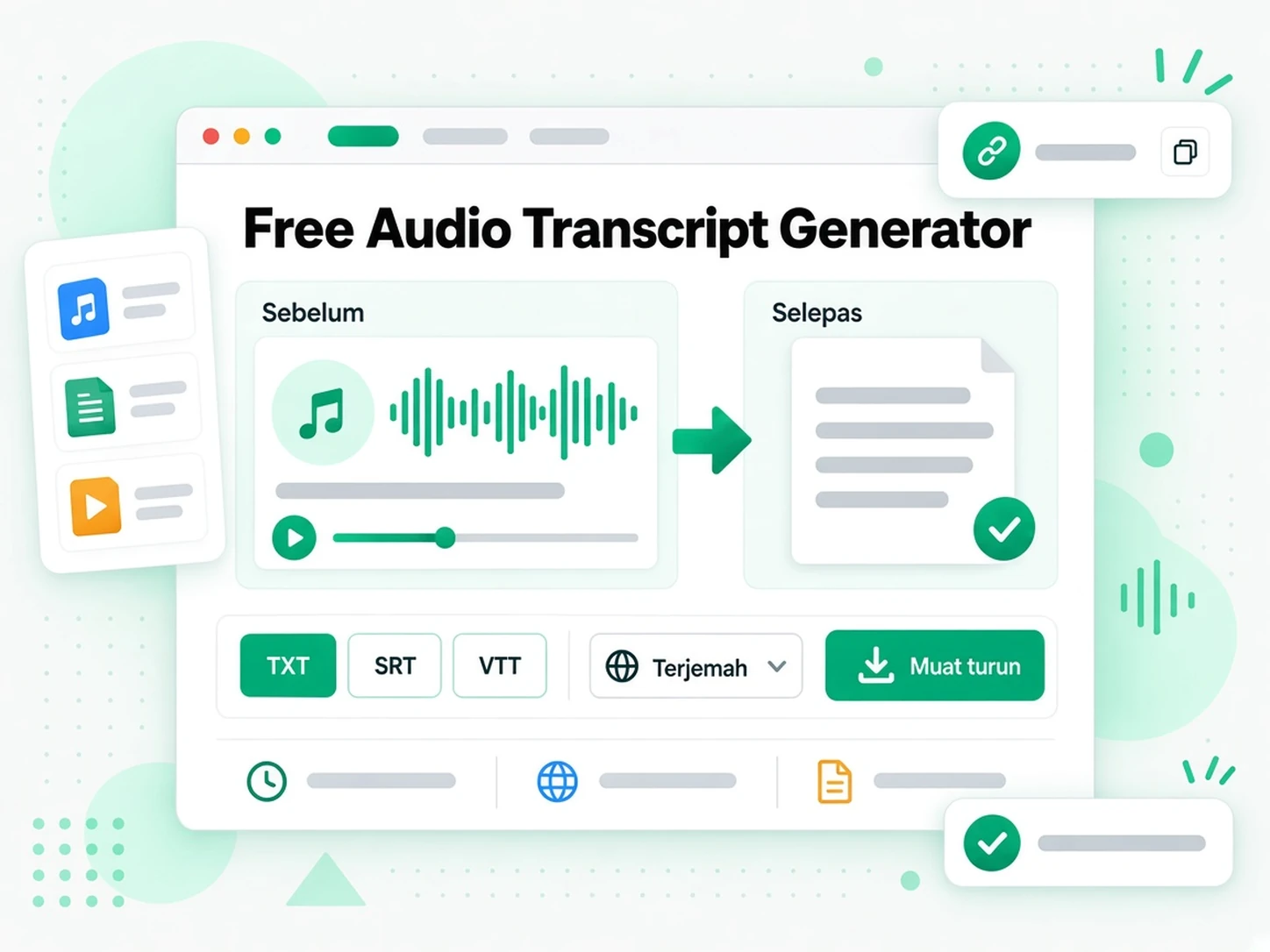 Penjana Transkrip Audio Percuma: menterjemah dan mengeksport transkrip audio