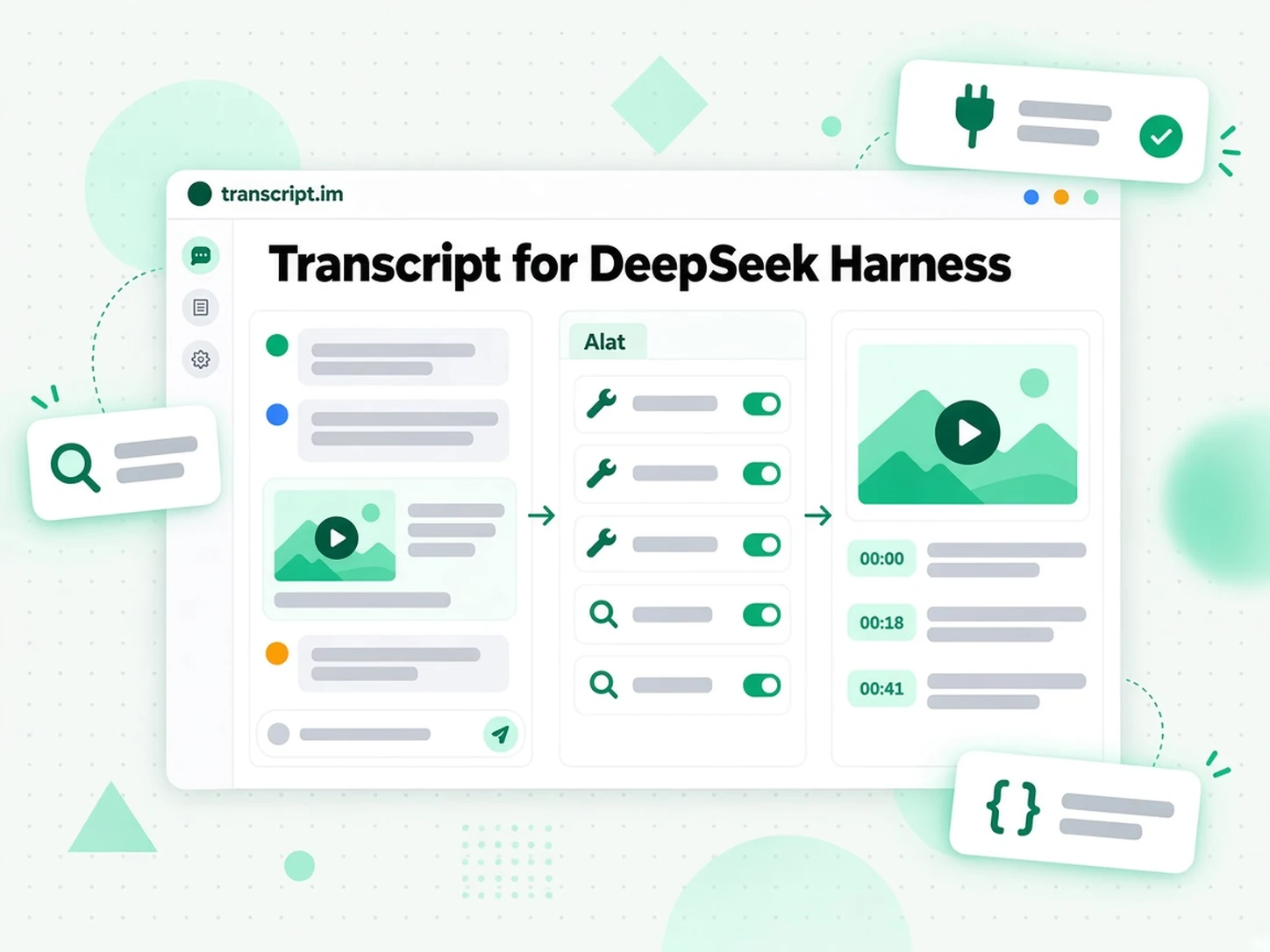 Transkrip untuk DeepSeek Harness: agen memanggil alat transkrip asli pada pautan video