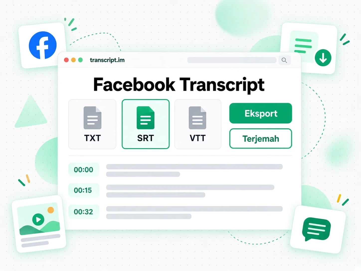 Facebook Transcript: Eksport, terjemah atau guna semula teks