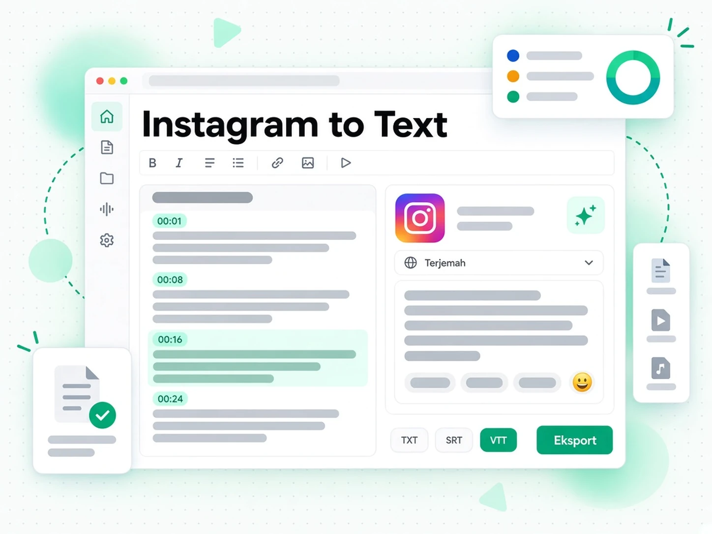 Instagram ke Teks: menterjemah dan mengeksport transkrip Reel