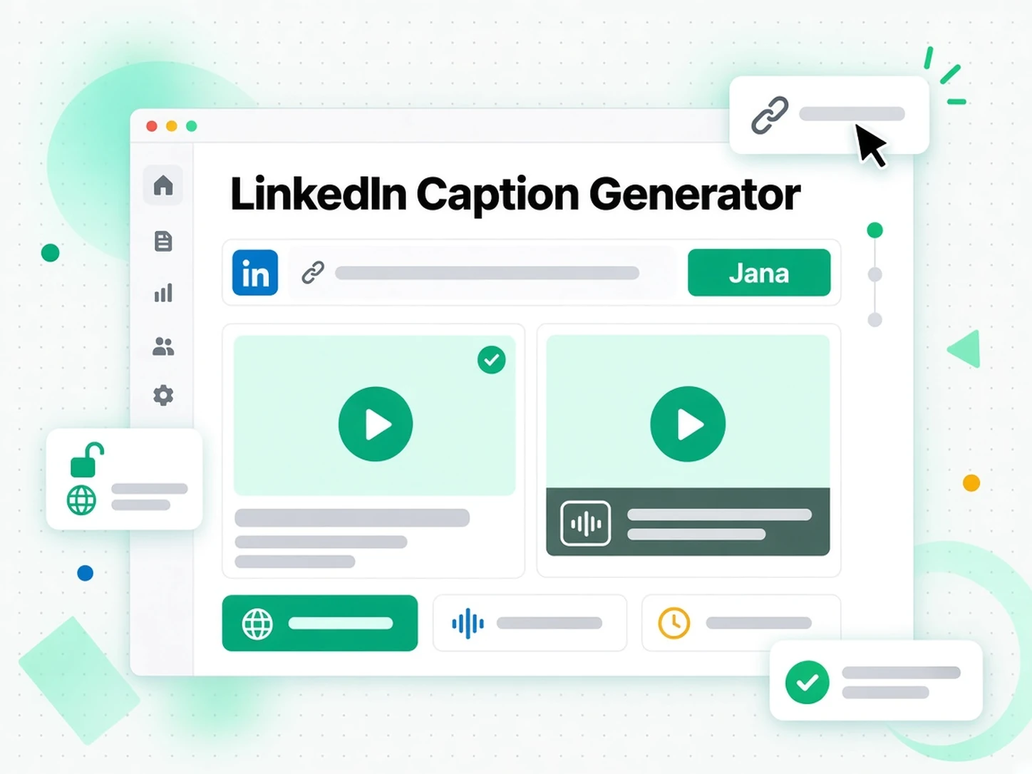 Penjana Kapsyen LinkedIn: URL catatan LinkedIn awam dimasukkan ke penjana transkrip
