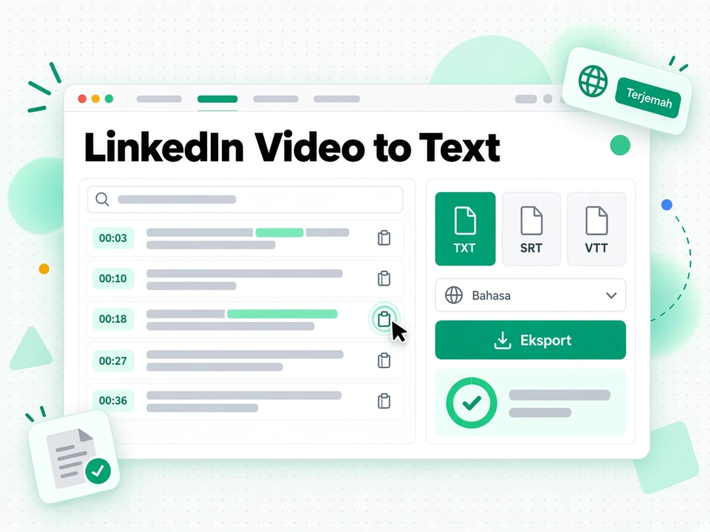 Video LinkedIn ke Teks: mengeksport dan menterjemah transkrip siap