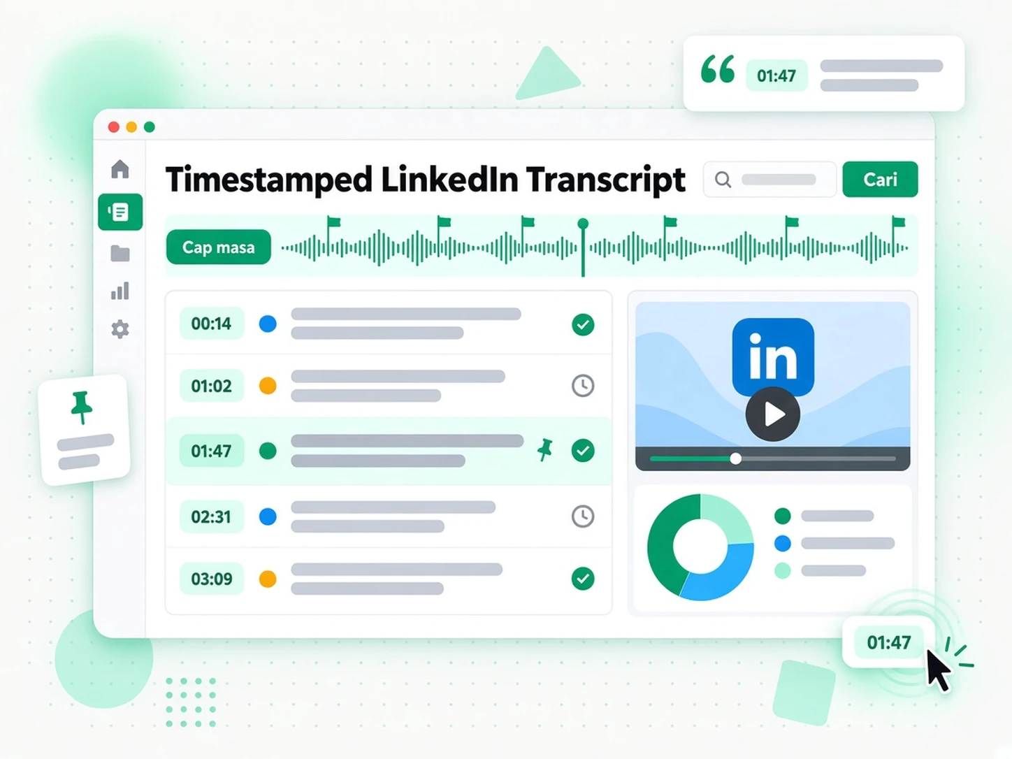 Transkrip LinkedIn Bertimestamp: penganalisis menyemak pengumuman produk LinkedIn yang ditranskripsi