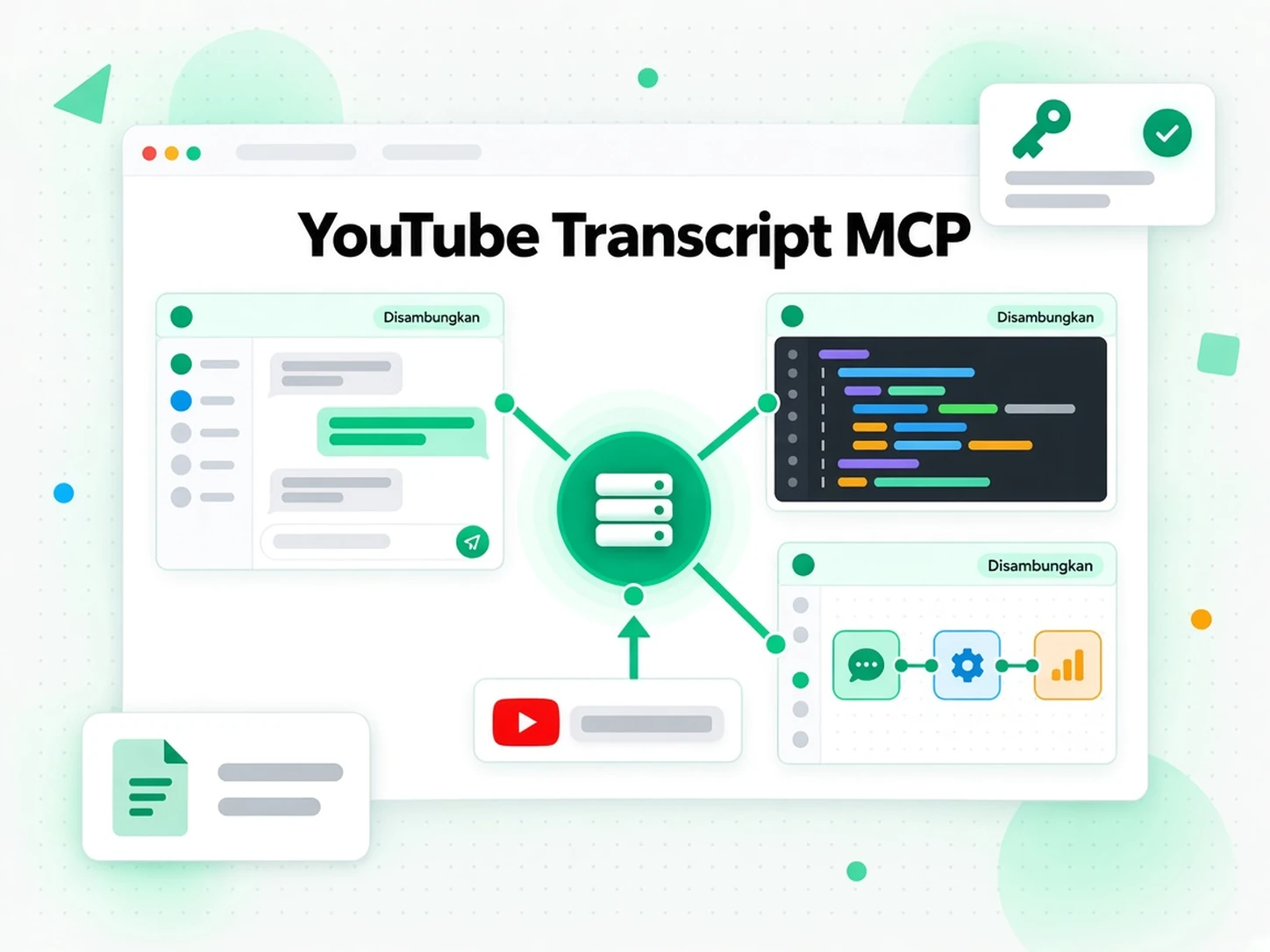 MCP Transkrip YouTube: klien sembang, editor kod dan pembina agen disambungkan ke satu pelayan dengan pautan YouTube
