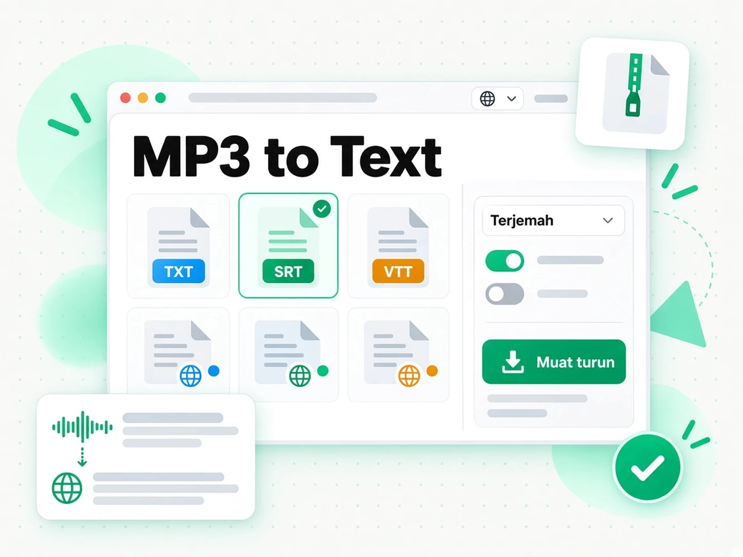 MP3 ke Teks: menulis semula transkrip MP3 menjadi artikel atau skrip baharu