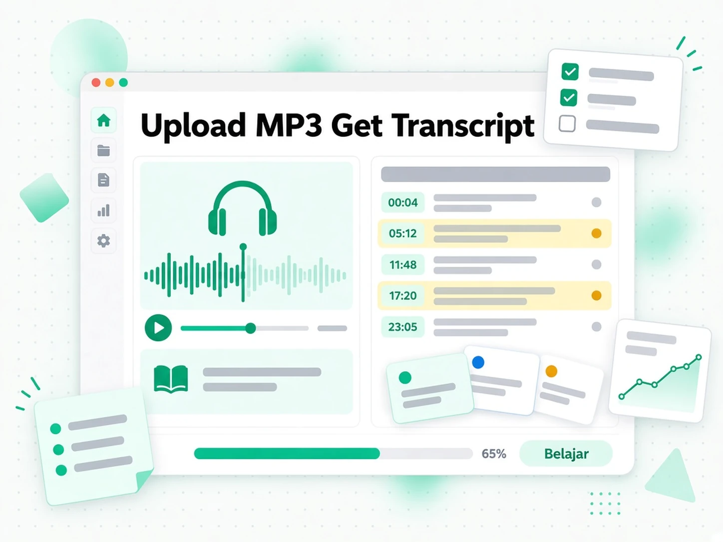Muat Naik MP3 Dapat Transkrip: menukar transkrip MP3 kepada nota ulang kaji dan mesyuarat