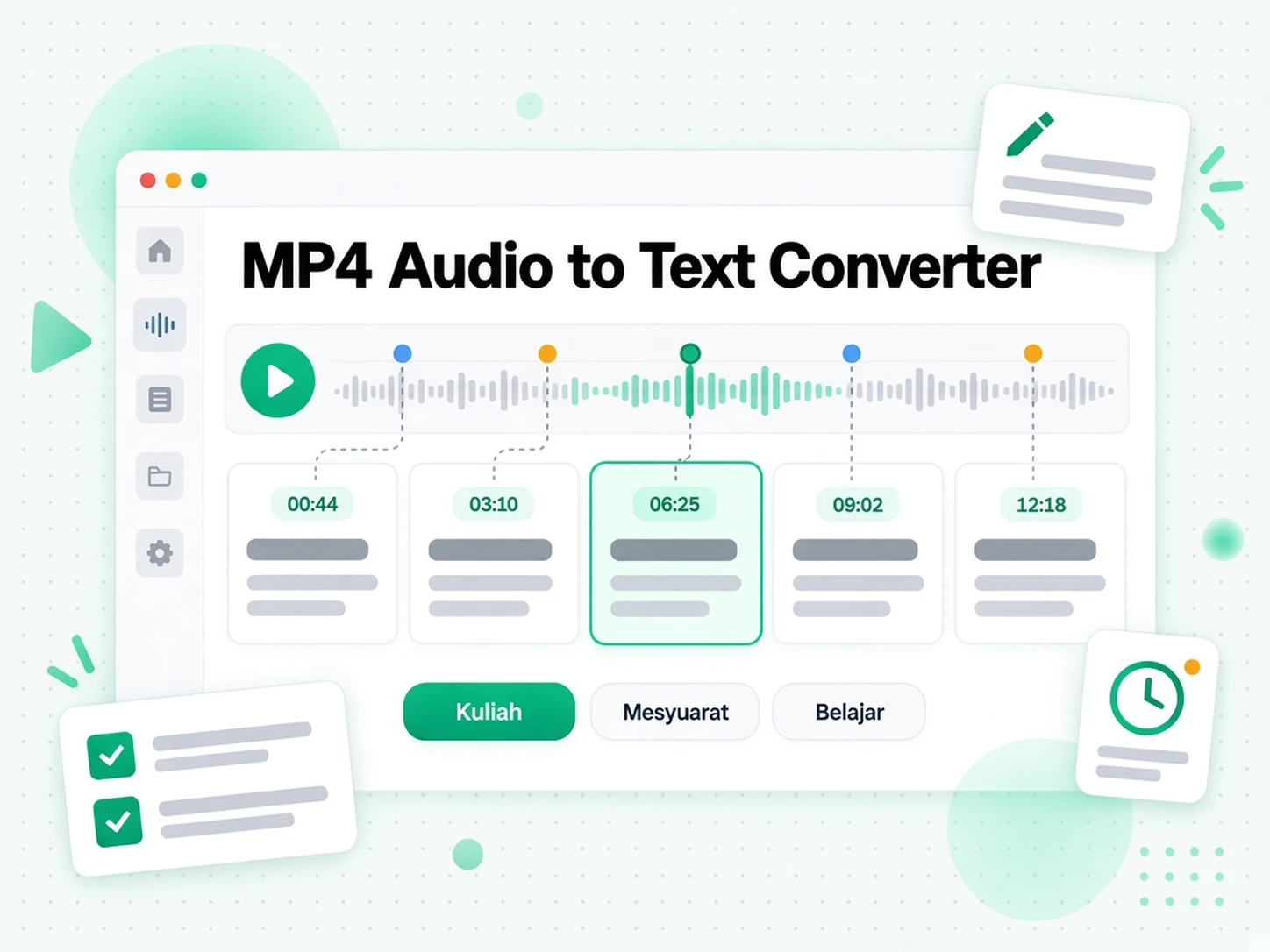 Penukar Audio MP4 ke Teks: menukar transkrip MP4 kepada nota ulang kaji dan ringkasan mesyuarat