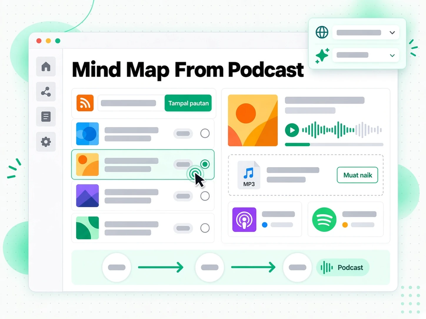 Peta Minda daripada Podcast: memuat naik episod podcast ke penjana peta minda
