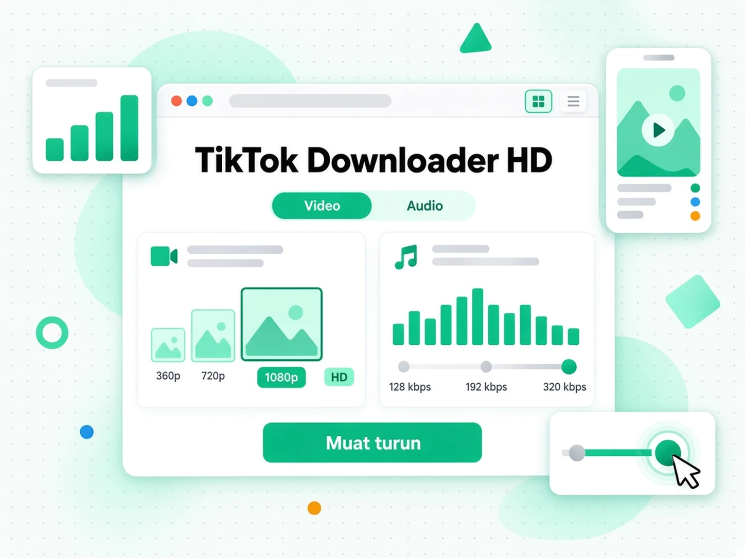 Pemuat Turun TikTok HD: baris cip resolusi MP4 hingga 1080p