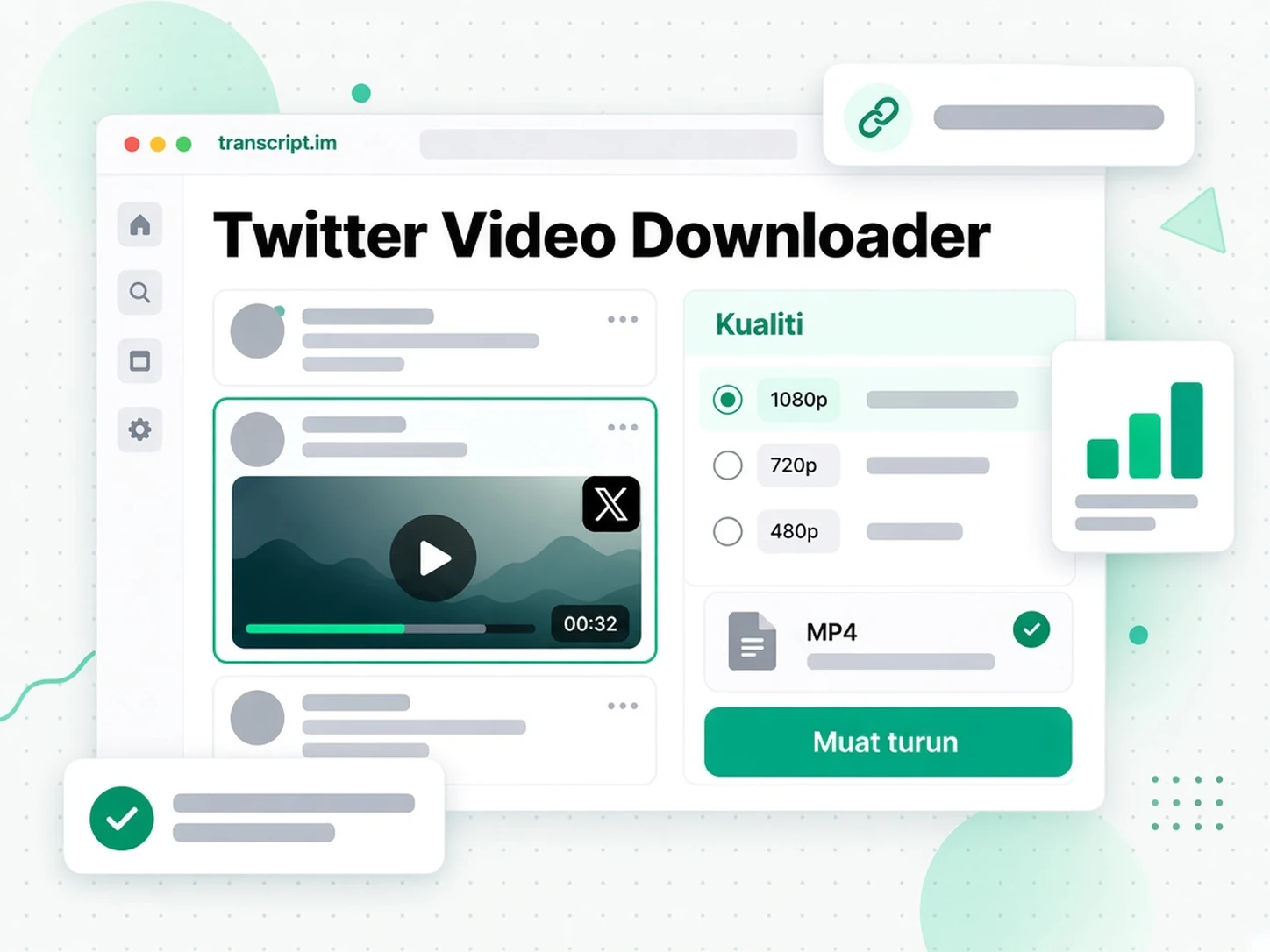 Pemuat turun video Twitter yang boleh dipercayai dengan URL catatan X awam dan pilihan kualiti MP4