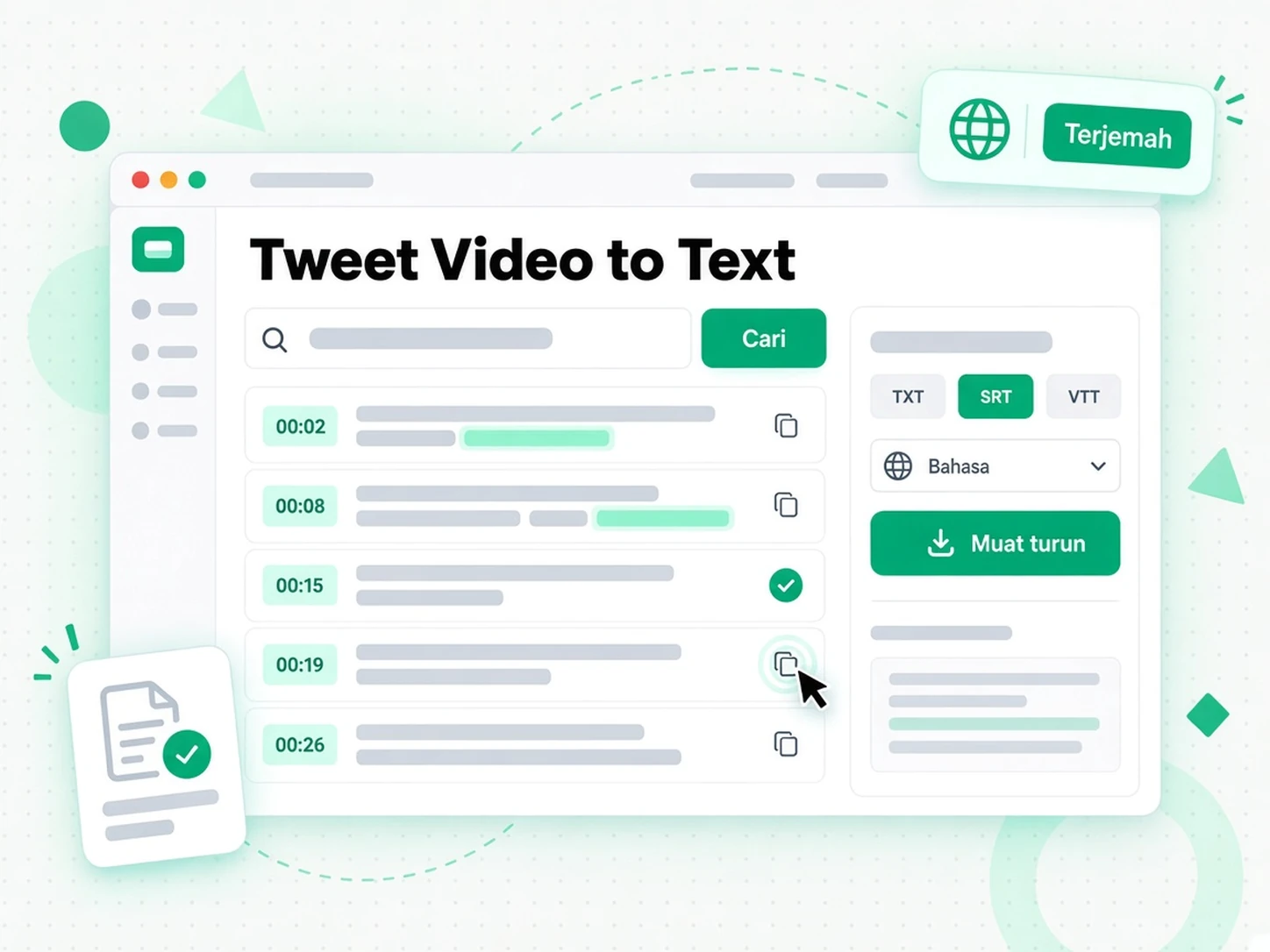 Video Tweet ke Teks: mengeksport dan menterjemah transkrip siap