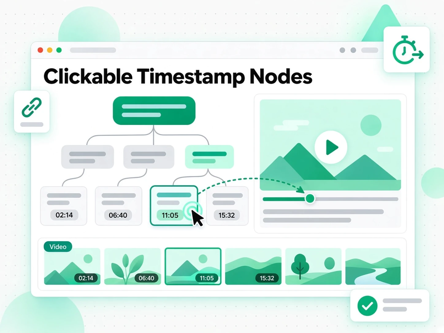 Transkrip video menjadi peta minda bercabang dengan nod timestamp boleh klik