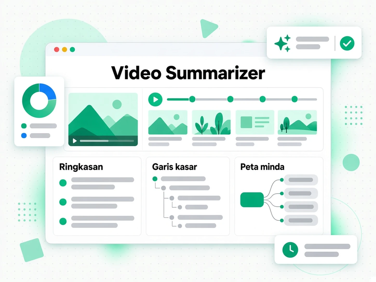 Perumus Video: ringkasan, garis kasar dan peta minda daripada transkrip video