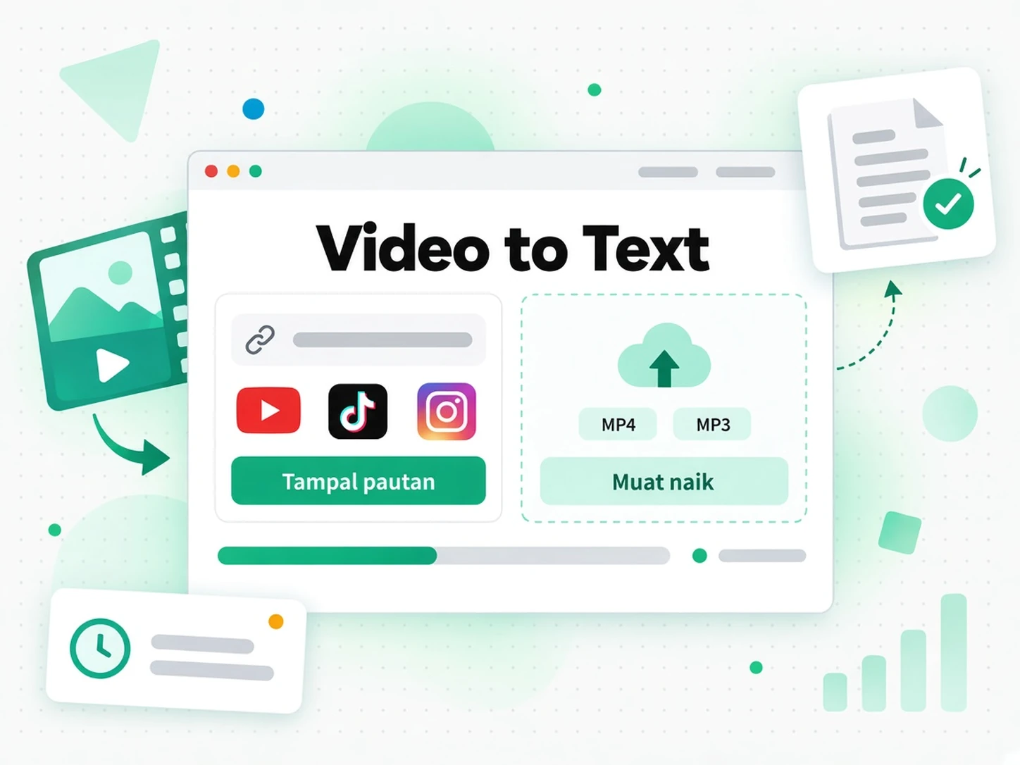 Video ke Teks: menampal pautan video atau memuat naik fail untuk mula mentranskripsi