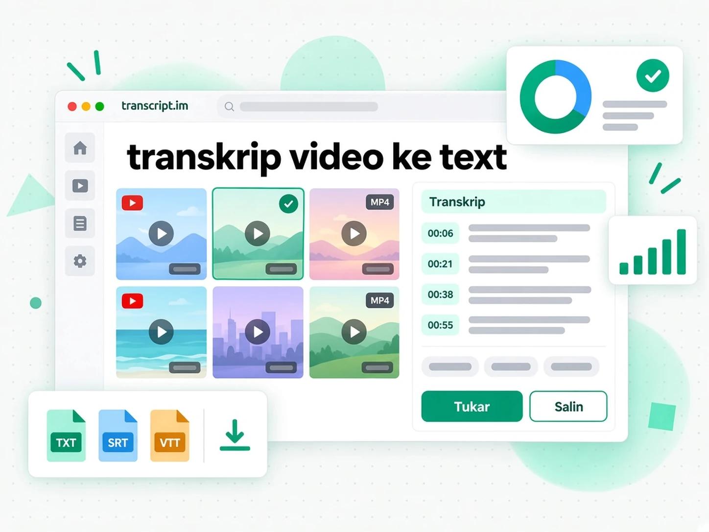 Penukar video ke teks menukar muat naik MP4 kepada transkrip bertimestamp