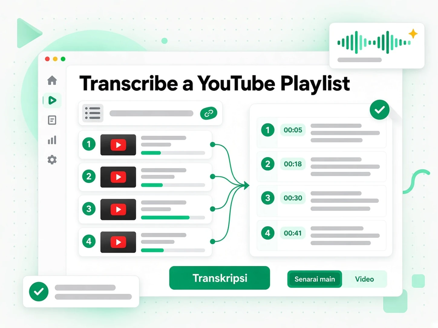Transkripsi Senarai Main YouTube: AI mentranskripsi setiap video dalam senarai main secara selari