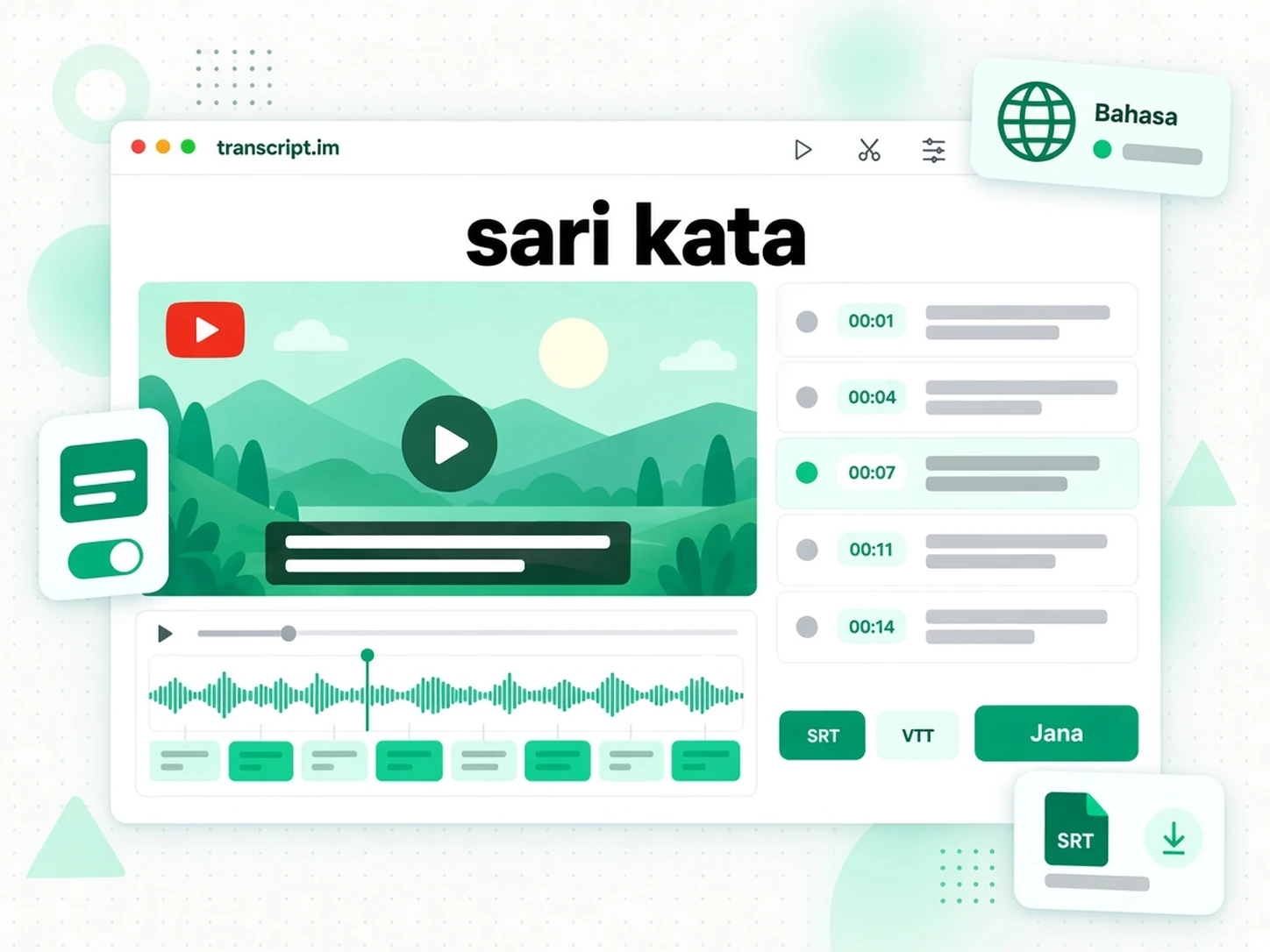 Penjana sari kata YouTube menghasilkan kapsyen SRT dan VTT bertempoh daripada video YouTube