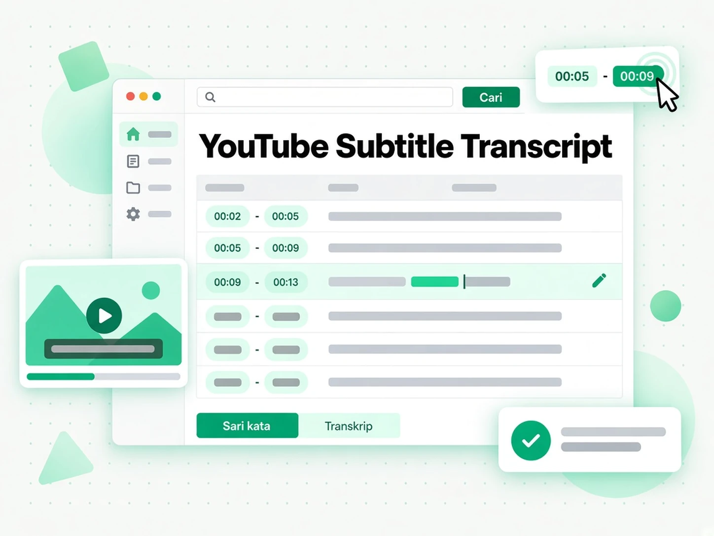 Transkrip Sari Kata YouTube: ringkasan, garis kasar dan peta minda daripada teks sari kata
