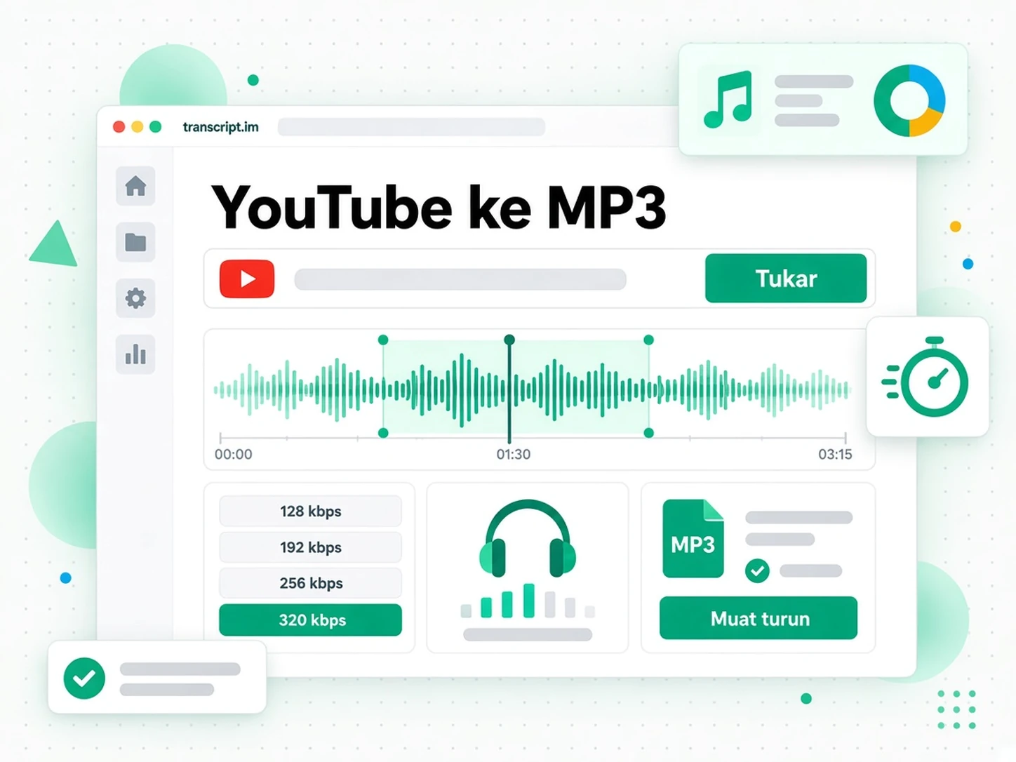 Penukar YouTube ke MP3: thumbnail video YouTube bertukar menjadi pemain gelombang MP3 dengan pemilih bitrate