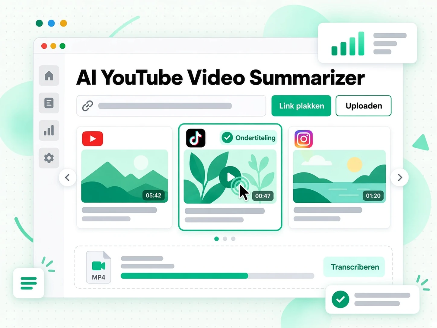 AI YouTube-videosamenvatter: een videolink plakken of een bestand uploaden om de AI Video Summarizer te starten