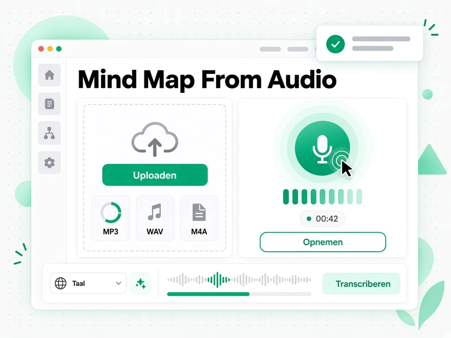 Mindmap van audio: een audiobestand uploaden naar de audio mind map generator