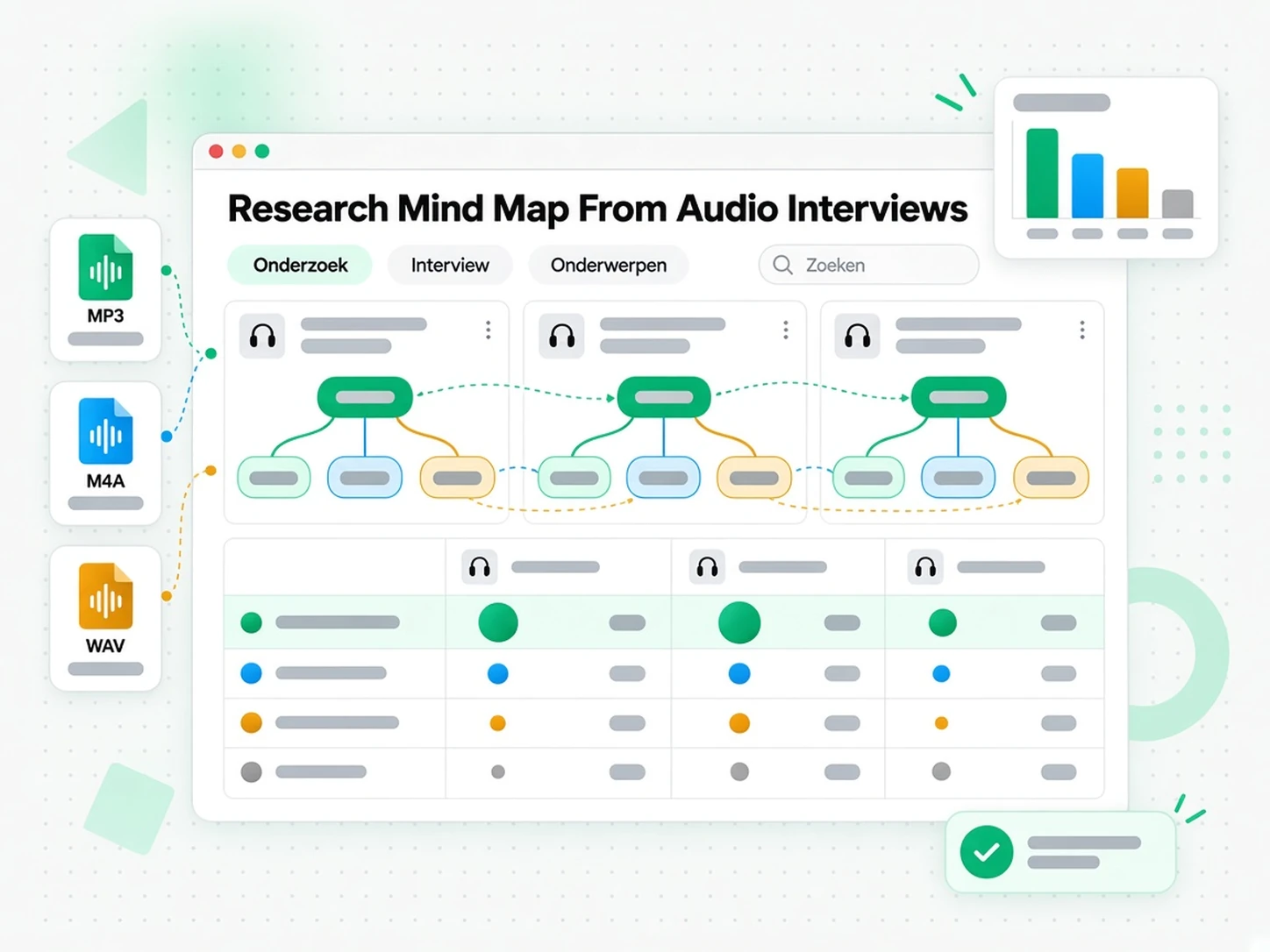 Onderzoeksmindmap van audio-interviews: een synthesemindmap voor onderzoek uit audio-interviews