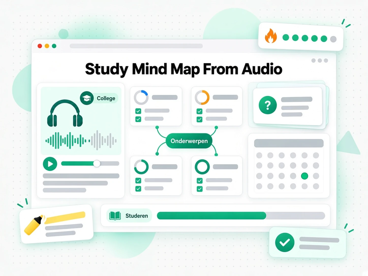 Studie-mindmap van audio: een studiemindmap gegenereerd uit een opgenomen audiocollege