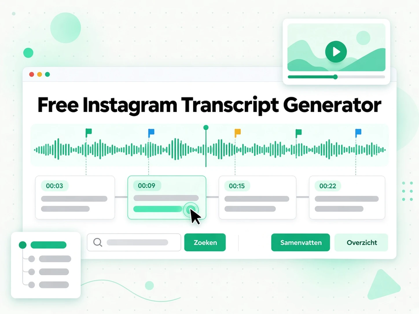 Gratis Instagram transcript generator: samenvatting, outline en mindmap gegenereerd uit een Instagram Reel-transcript