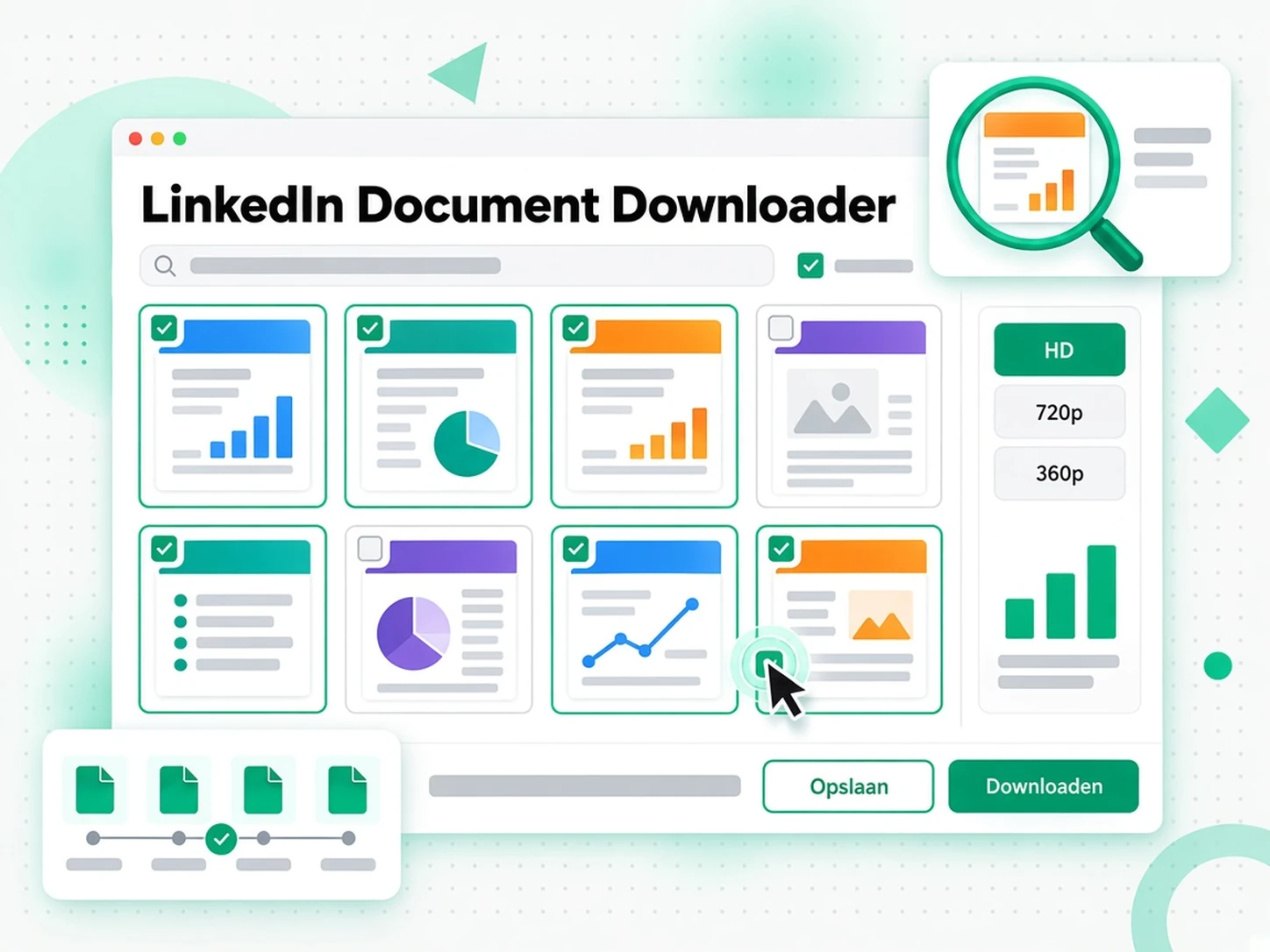LinkedIn document downloader: een voorbeeldraster van pagina's gevonden door de betrouwbare LinkedIn carousel downloader