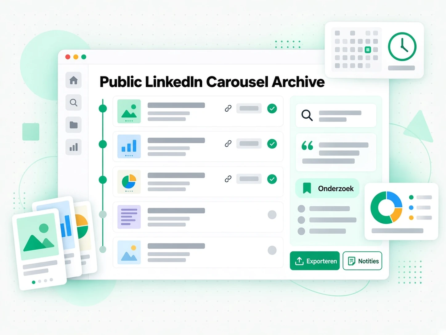 Openbaar LinkedIn carousel-archief: een onderzoeker bewaart een openbare LinkedIn carousel-bron
