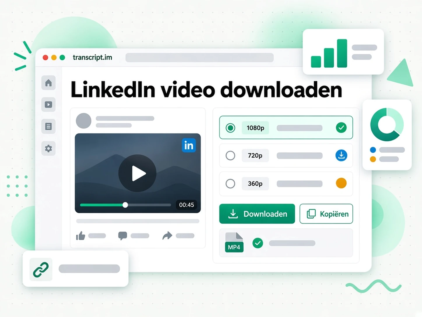 LinkedIn video downloaden: een betrouwbare downloader die een openbare post-URL en twee MP4-kwaliteitskeuzes toont