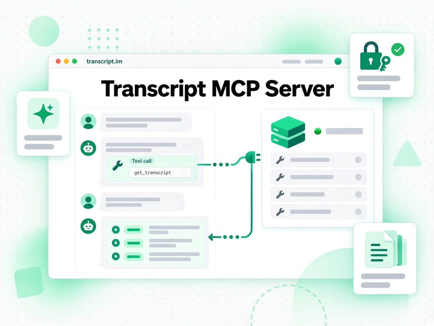 Transcript MCP-server: een AI-client die de transcripttool aanroept op een externe MCP-server