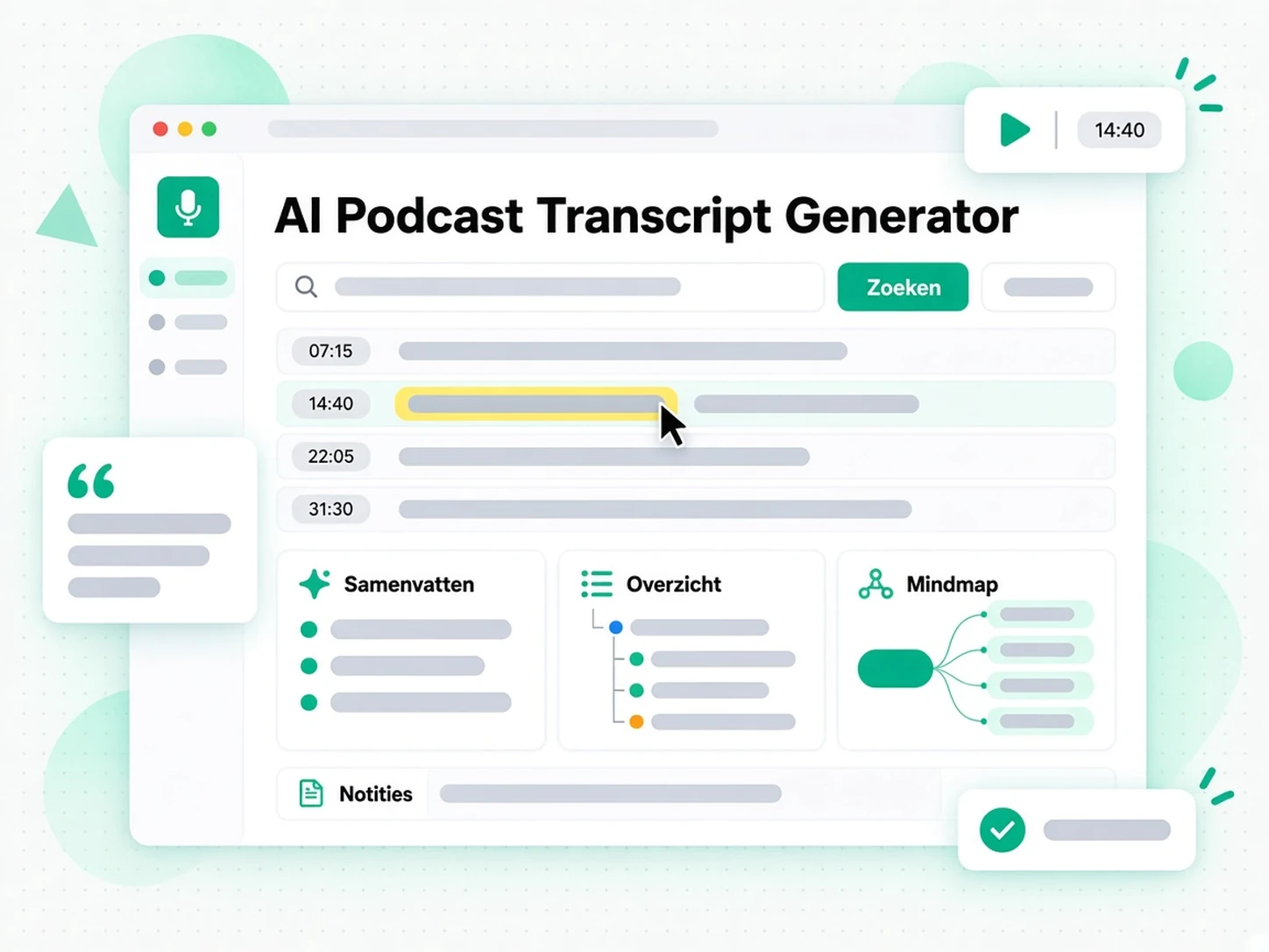 Podcast transcriberen met AI: afleveringsnotities, opzet en mindmap uit het transcript