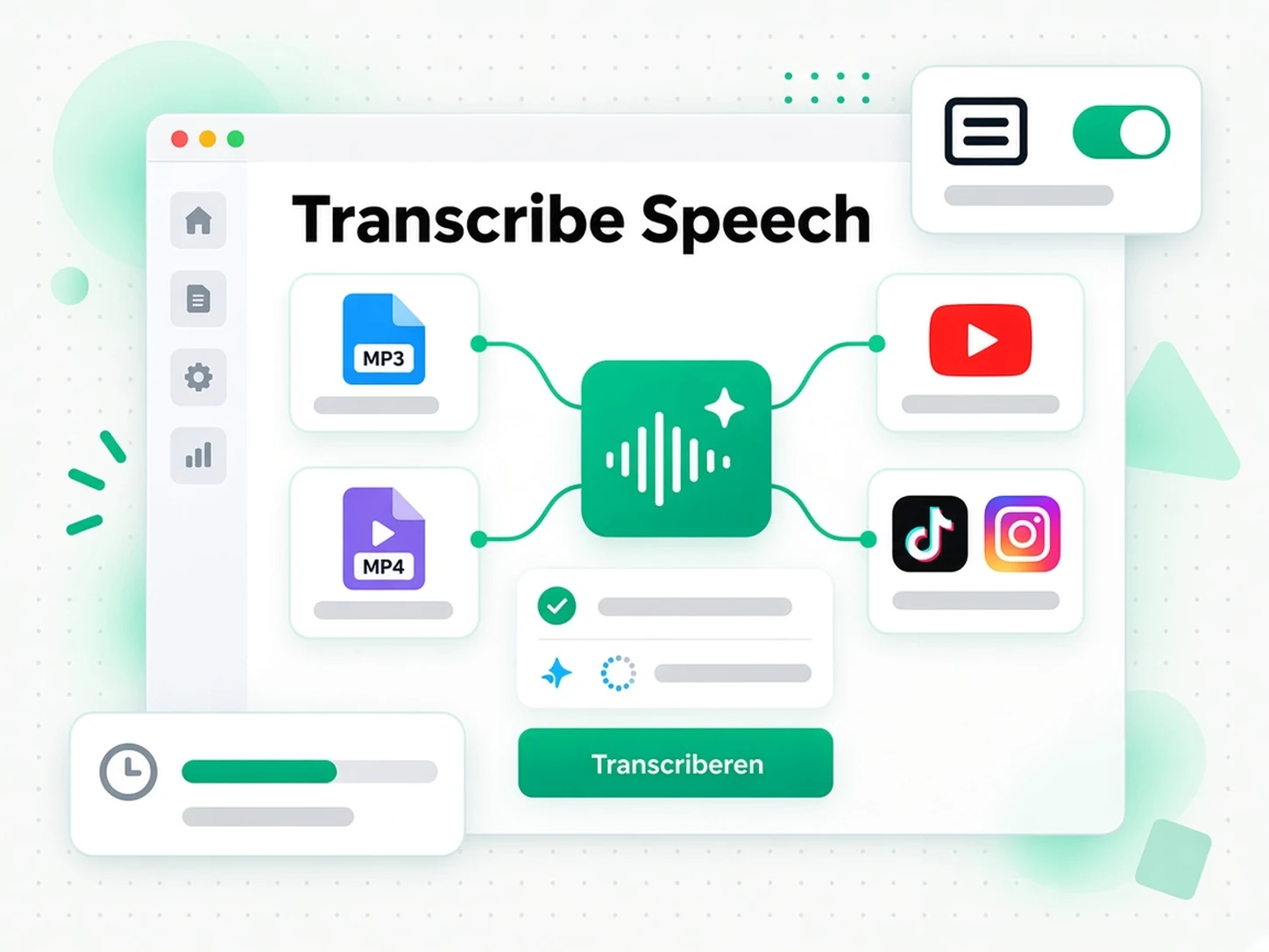 Spraak transcriberen: een bestand uploaden of een link plakken in de spraak-naar-tekst-converter