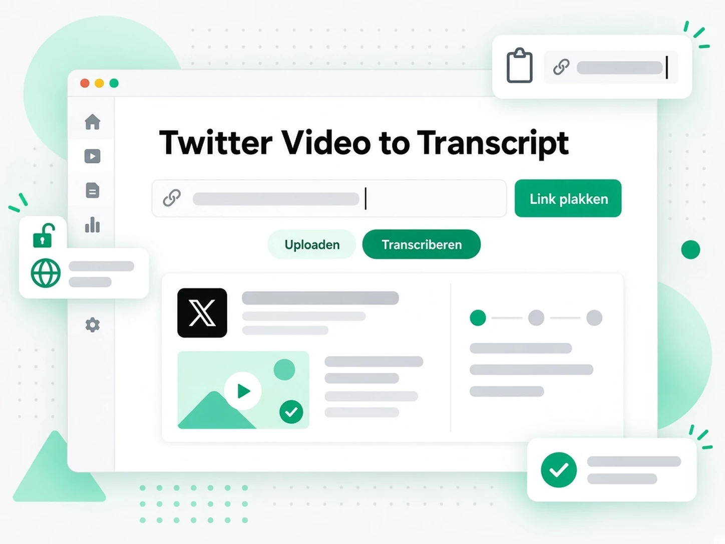 Twitter video naar transcript: de URL van een openbare Twitter-status ingevoerd in de Twitter video transcript generator