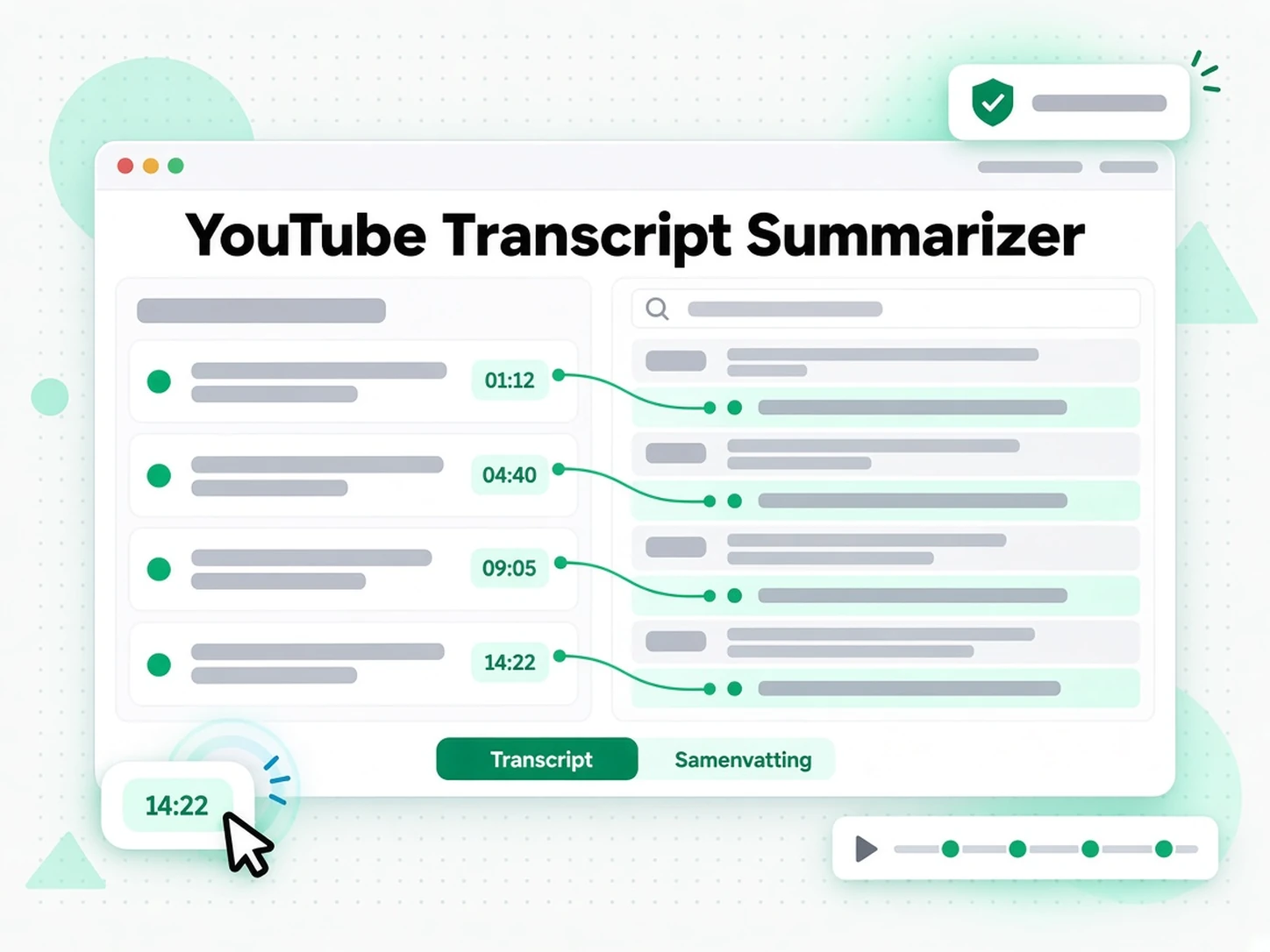 YouTube transcript samenvatten: de YouTube video summarizer destilleert een transcript tot kernpunten en een mindmap