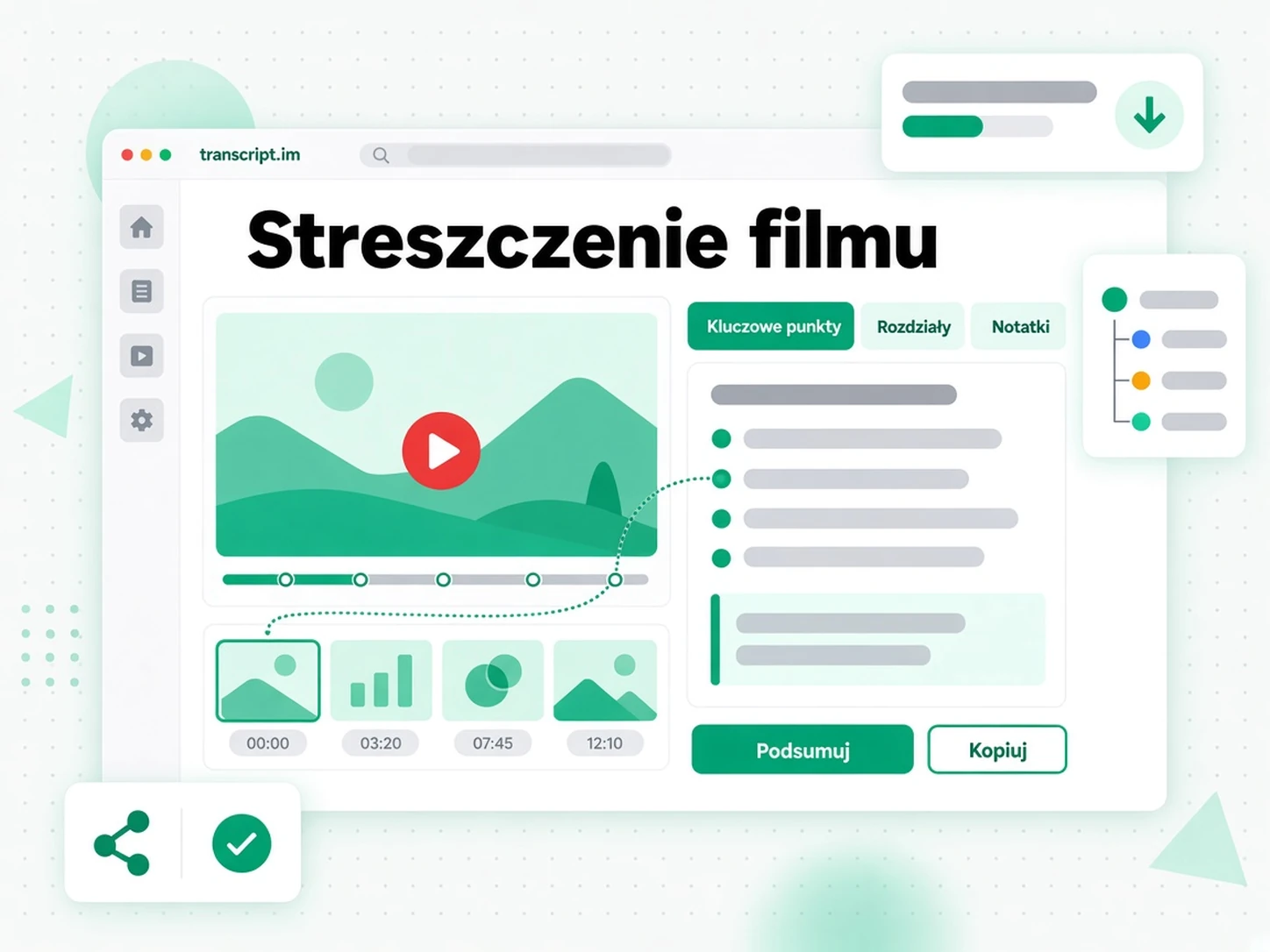 Streszczenie filmu: AI zamienia nagranie w uporządkowane podsumowanie kluczowych punktów