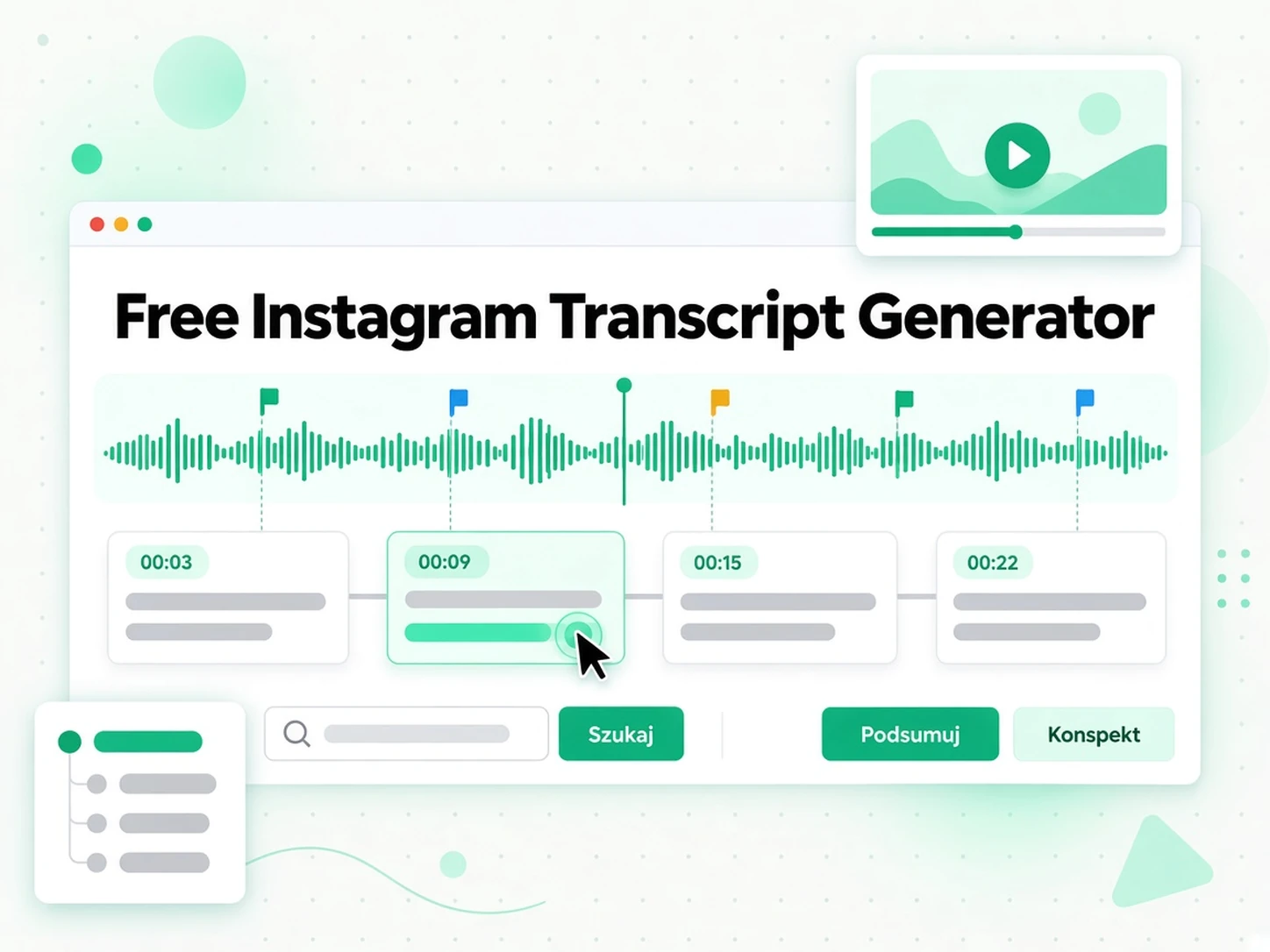 Podsumowanie, konspekt i mapa myśli wygenerowane z transkrypcji rolki Instagram