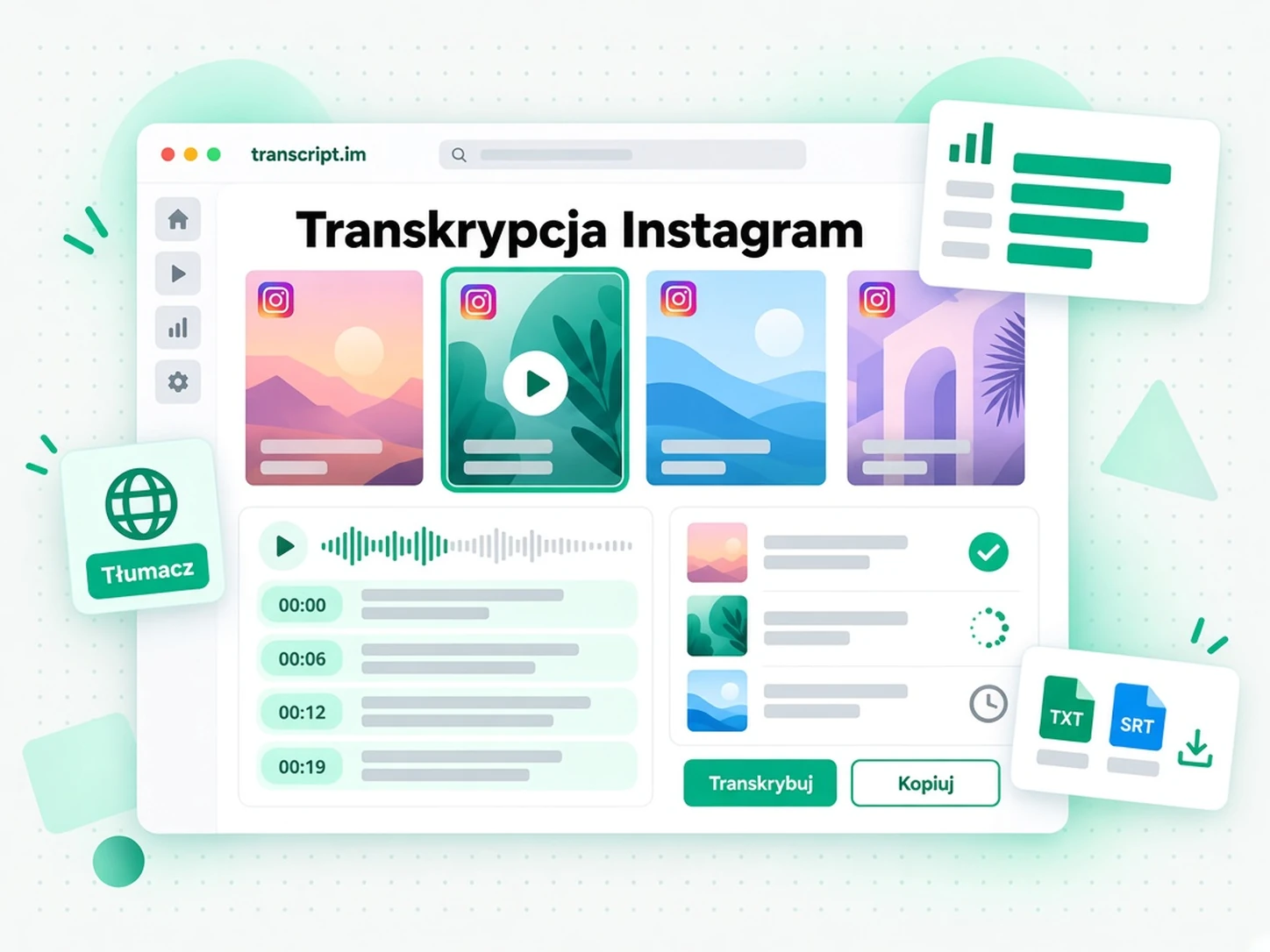 Transkrypcja Instagram: generator zamienia rolkę w transkrypcję ze znacznikami czasu