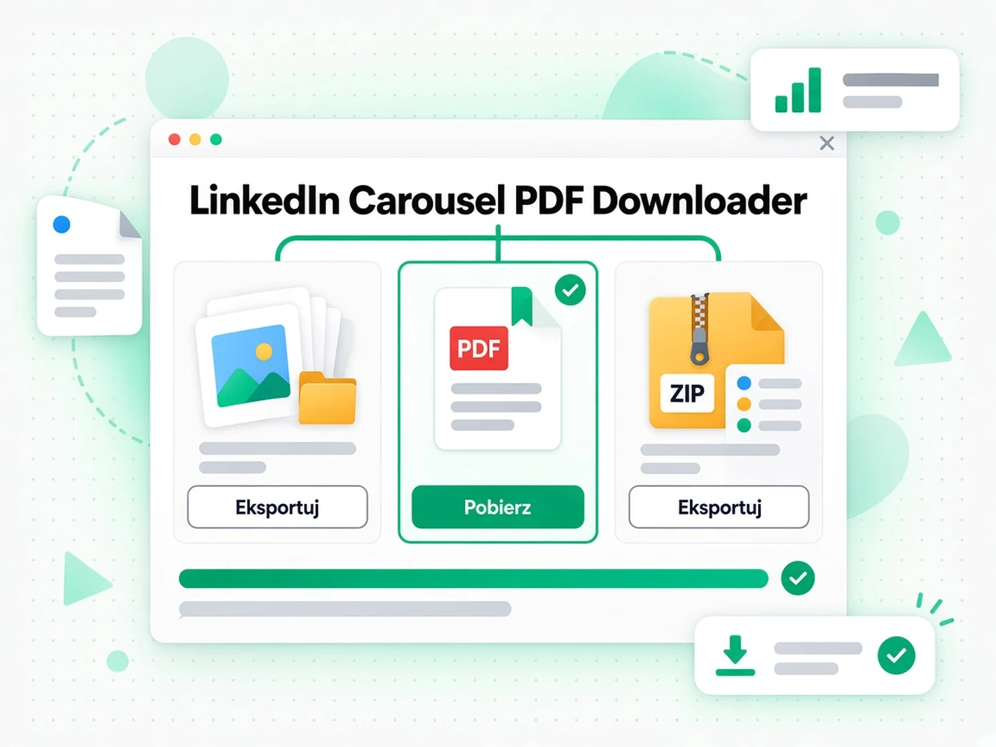 Elementy sterujące PDF, ZIP i pobieraniem karuzeli LinkedIn