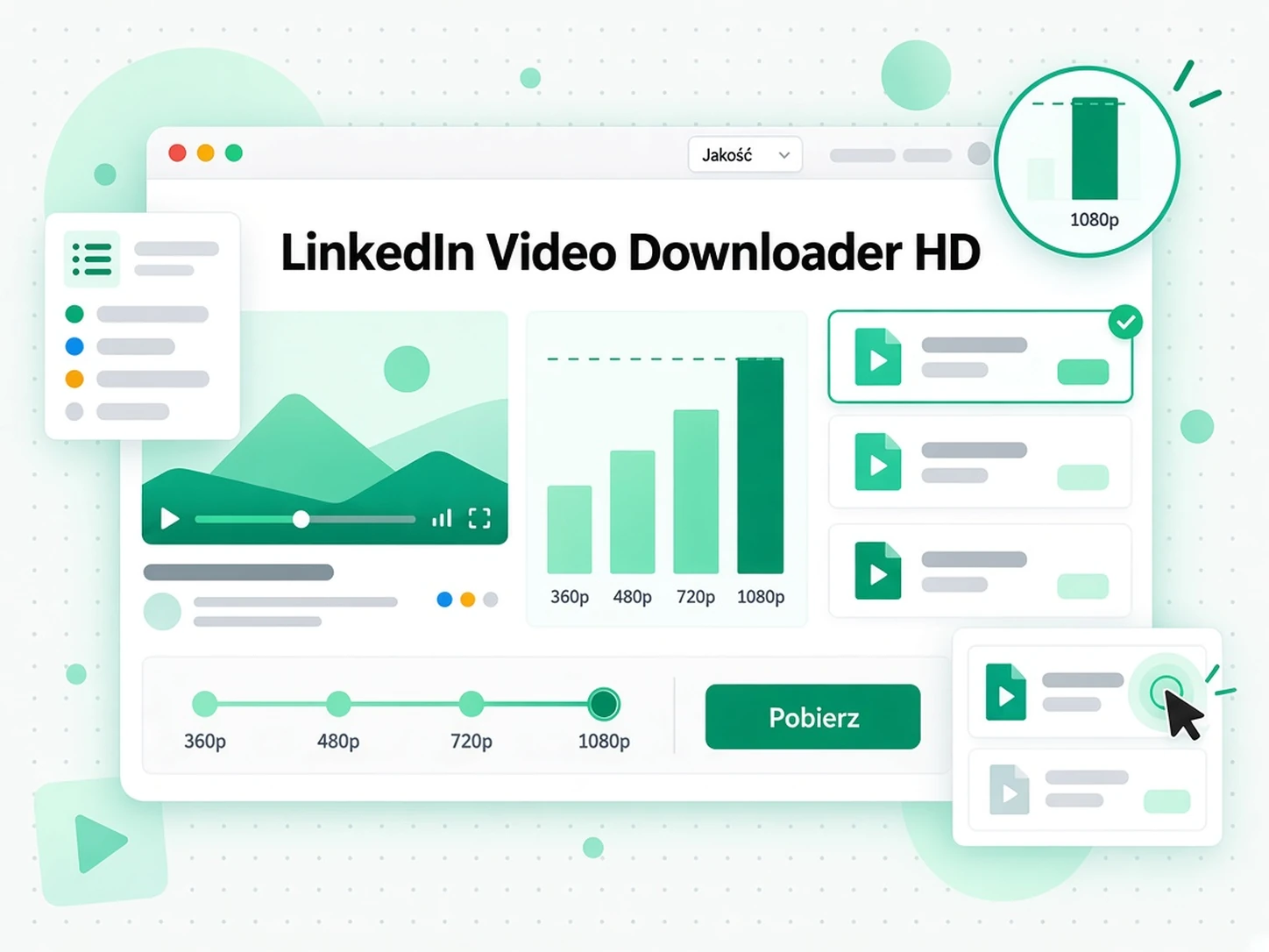 Downloader filmów LinkedIn wyświetla opcje MP4 w jakości 720p i 640p