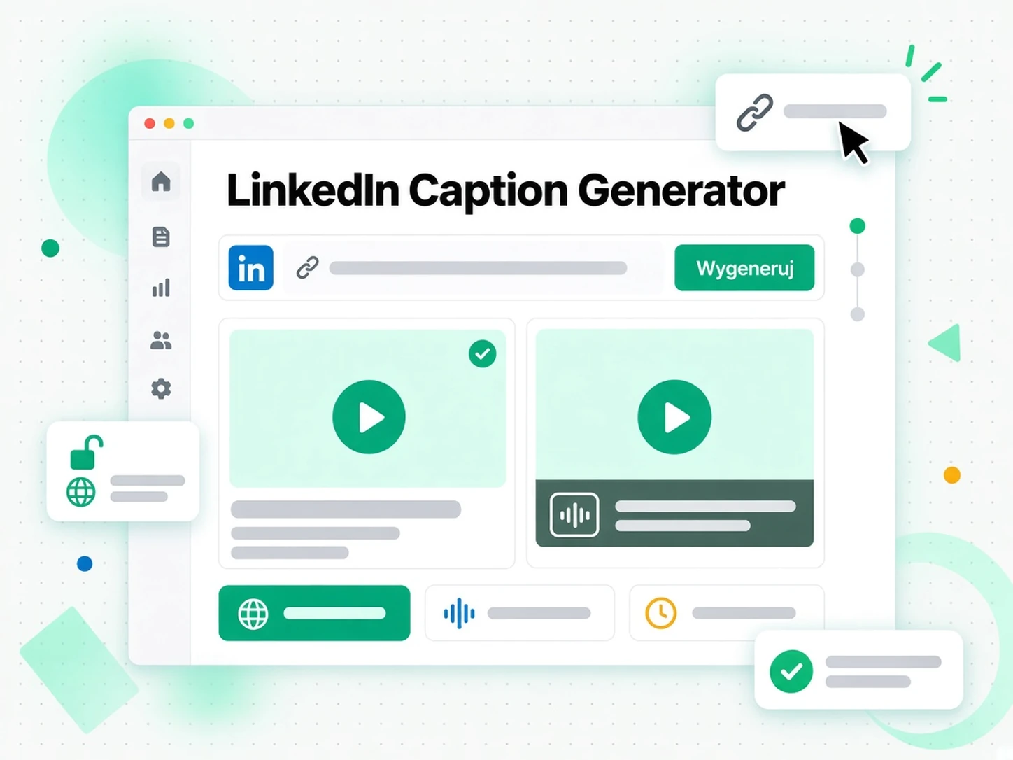 Publiczny adres URL postu LinkedIn wpisany w generatorze transkrypcji wideo