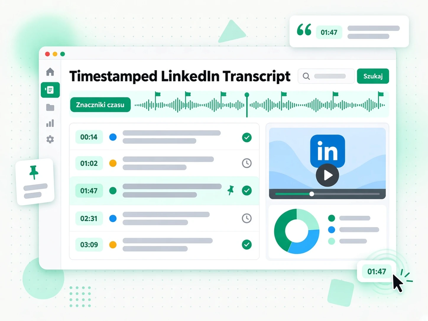 Analityk analizuje transkrybowane ogłoszenie produktowe z LinkedIn