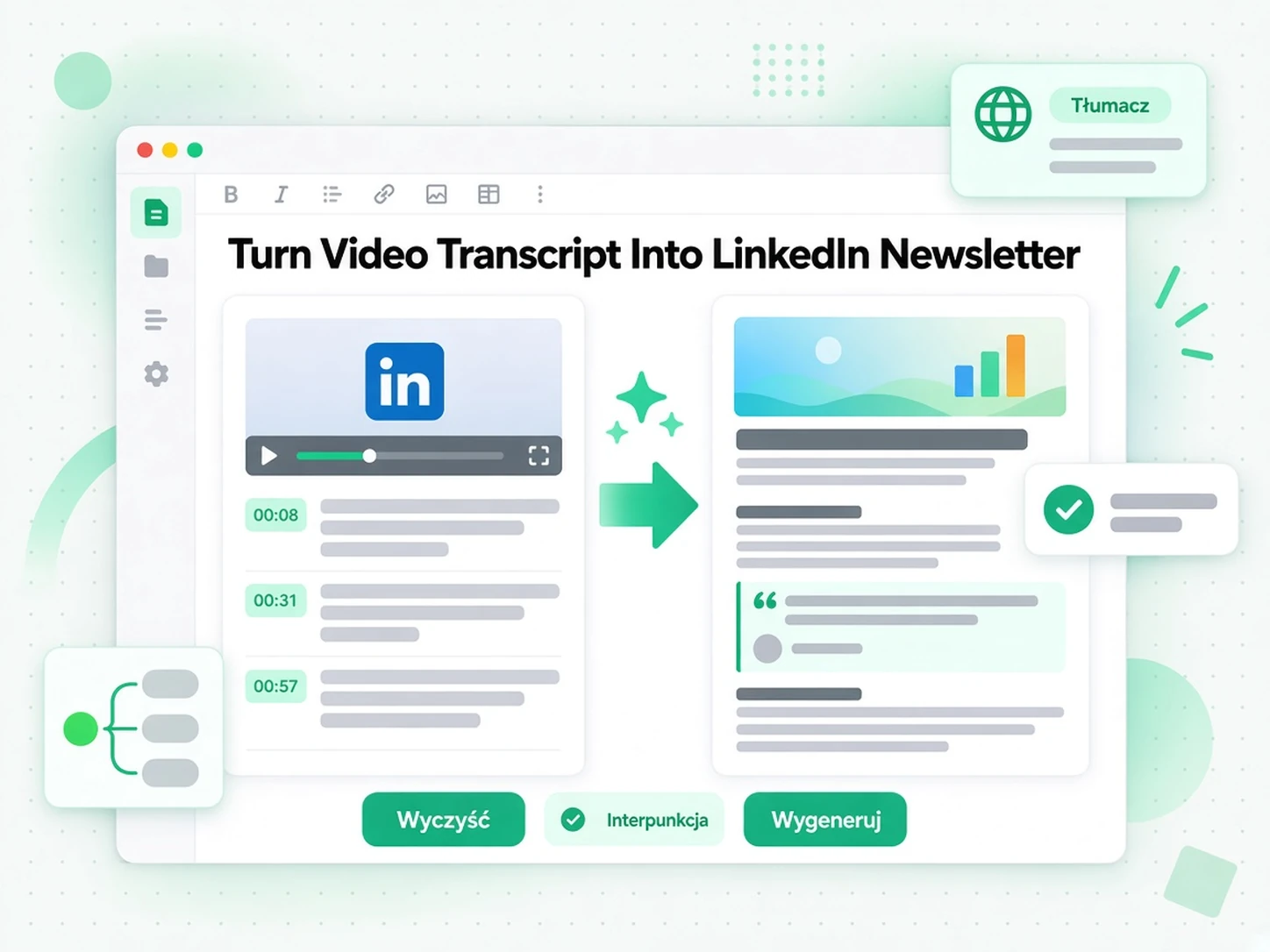 Zespół marketingowy zamienia własną transkrypcję wideo LinkedIn w artykuł