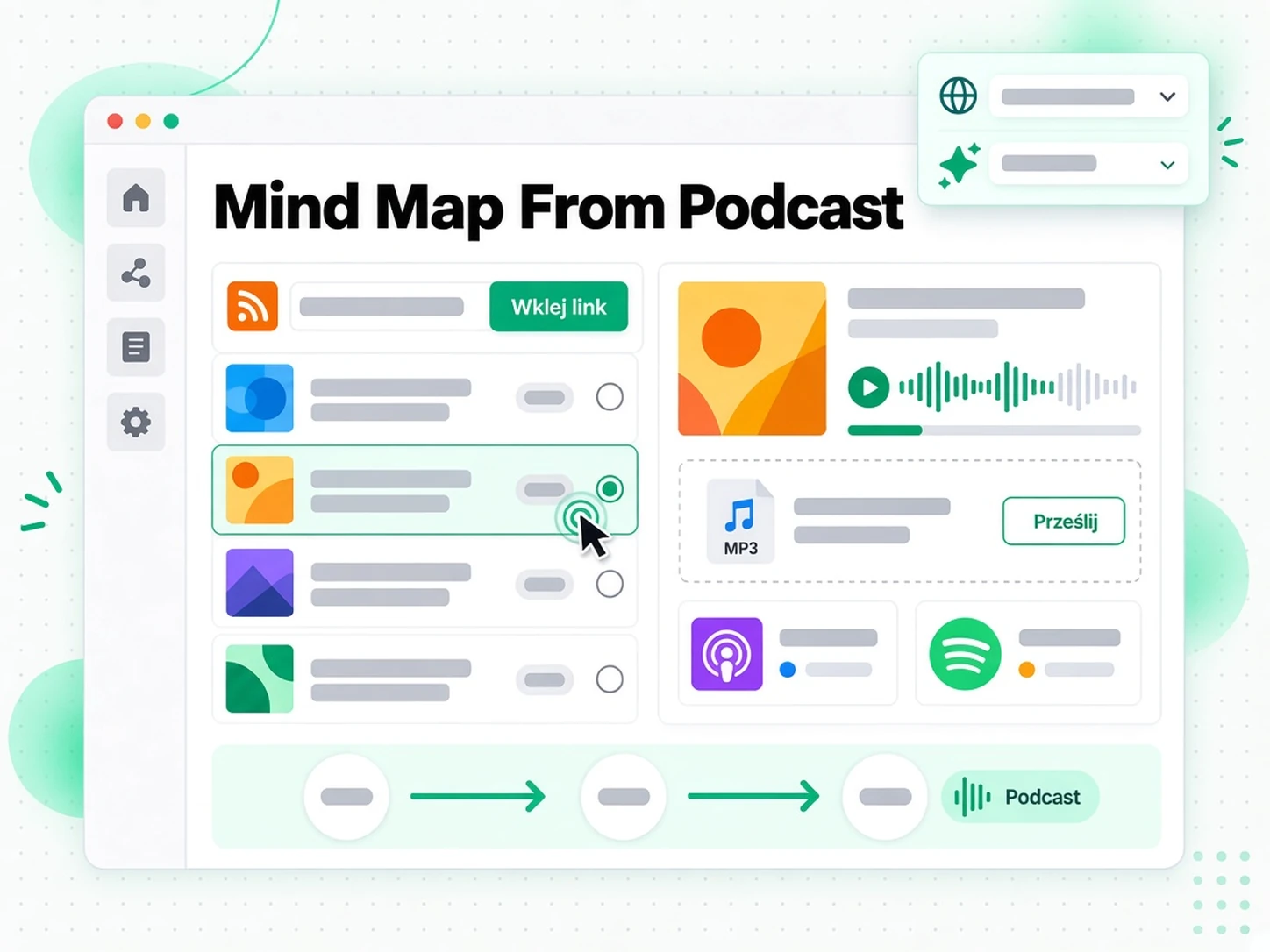 Przesłanie odcinka podcastu do generatora map myśli