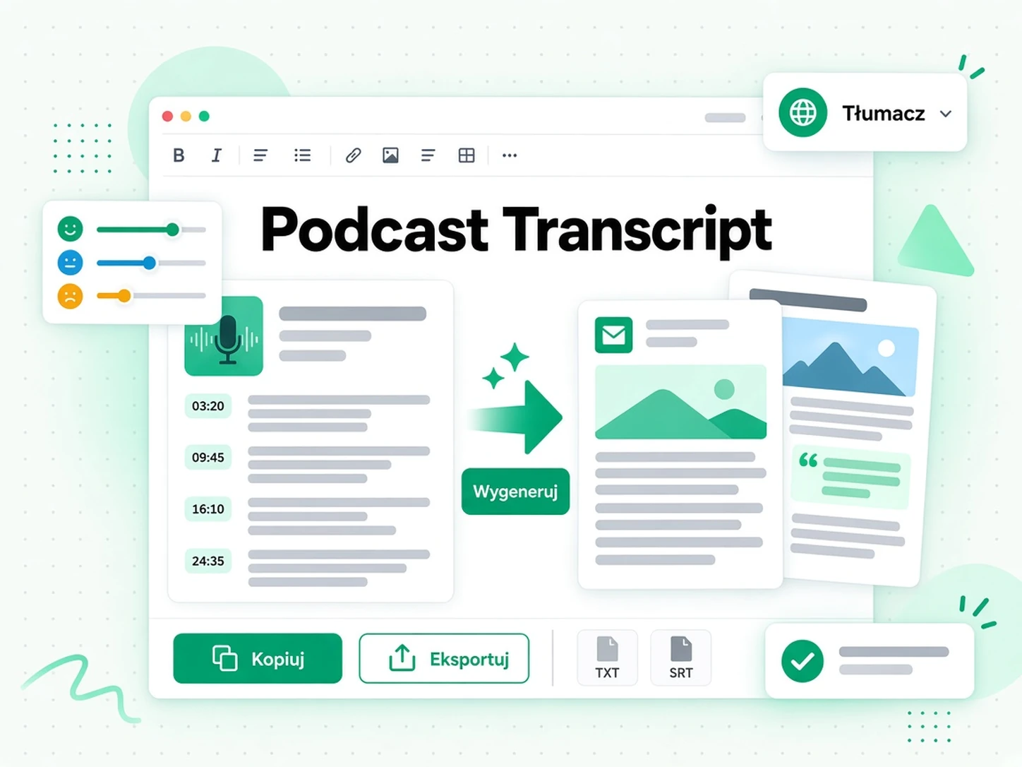 Przepisanie transkrypcji podcastu na newsletter lub wpis na bloga