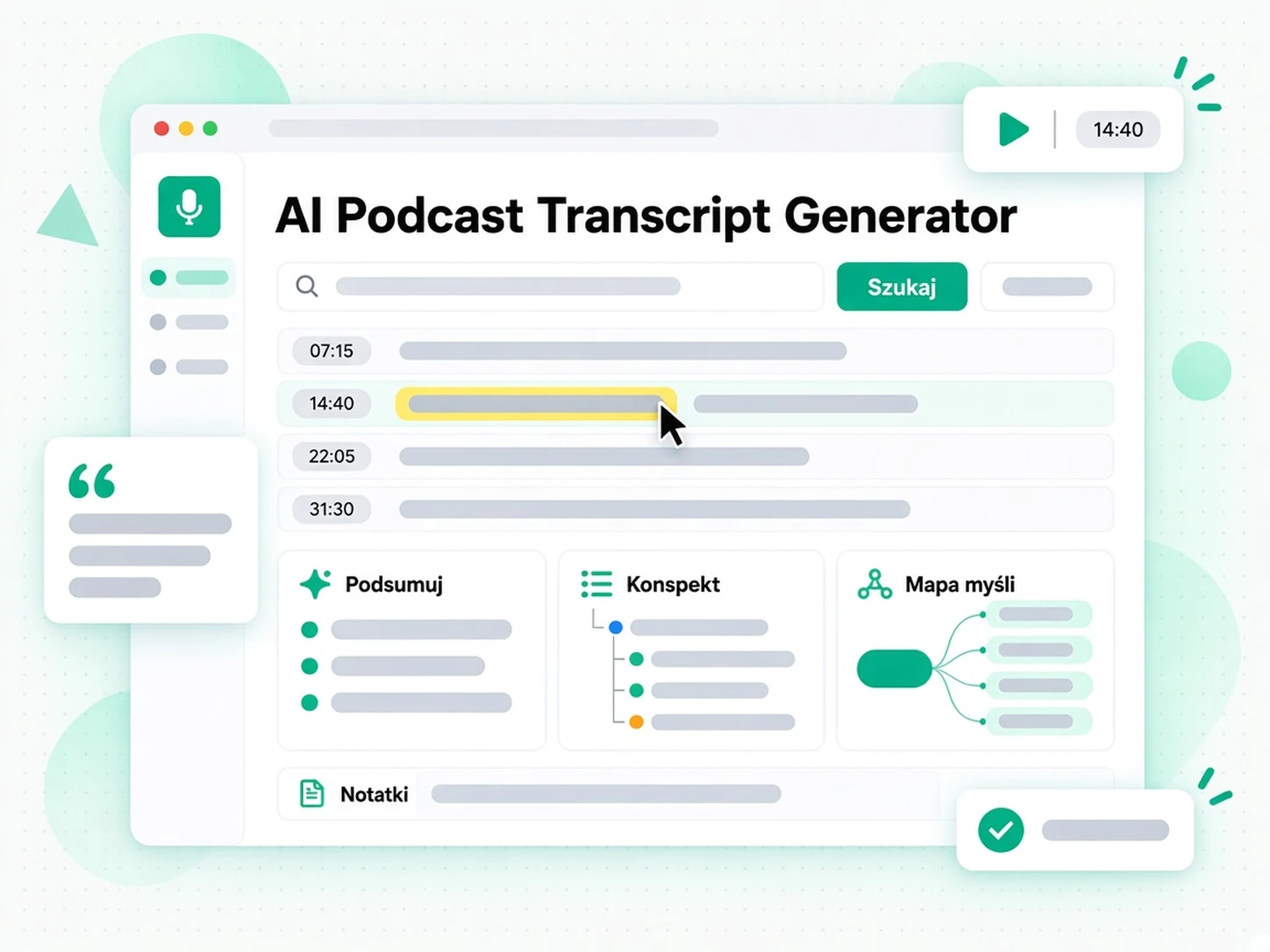 Podcast transcript z AI: notatki do odcinka, konspekt i mapa myśli utworzone z transkrypcji